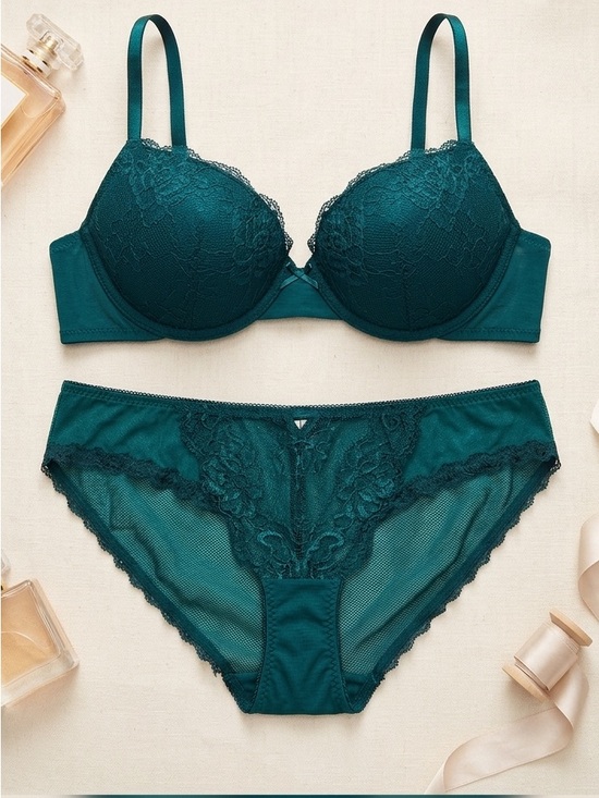Adore Me Other - Adore Me Dark Teal Lace Push-Up Bra & Panty Set nwot large lingerie 36C viral